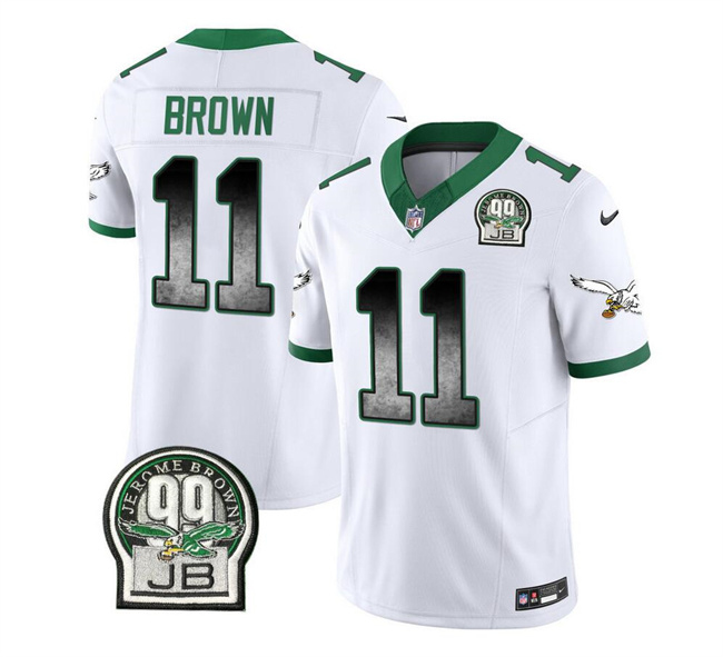 Men's Philadelphia Eagles #11 A. J. Brown White 2023 F.U.S.E. Throwback Vapor Untouchable Limited Football Stitched Jersey